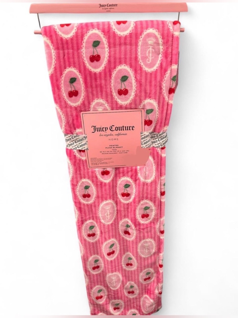 Juicy Couture Pink Striped Cherry Blanket, twin size